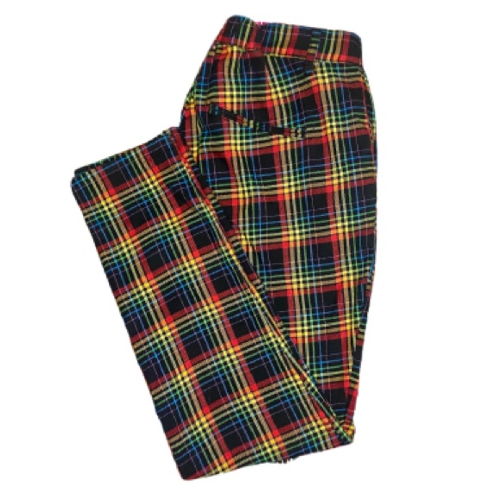 Hot Topic Rainbow Plaid Stretch Pants Womens Size Medium Pride Punk.